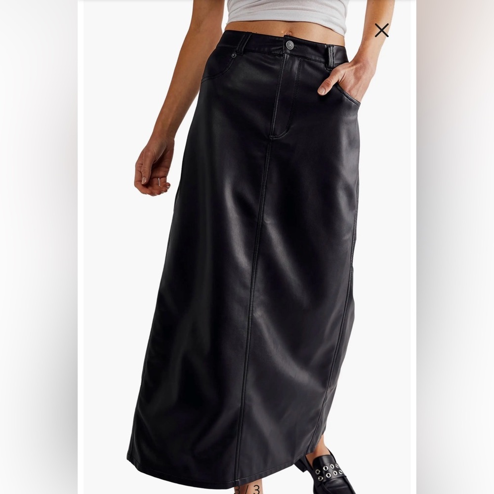 Free People Black Faux Leather Maxi Skirt